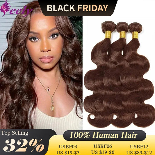 Chocolate Brown Bundles Human Hair Body Wave Brazilian 100% Real Human Hair Bundles Extensions 24 26 28 Inch For Woman Color #4