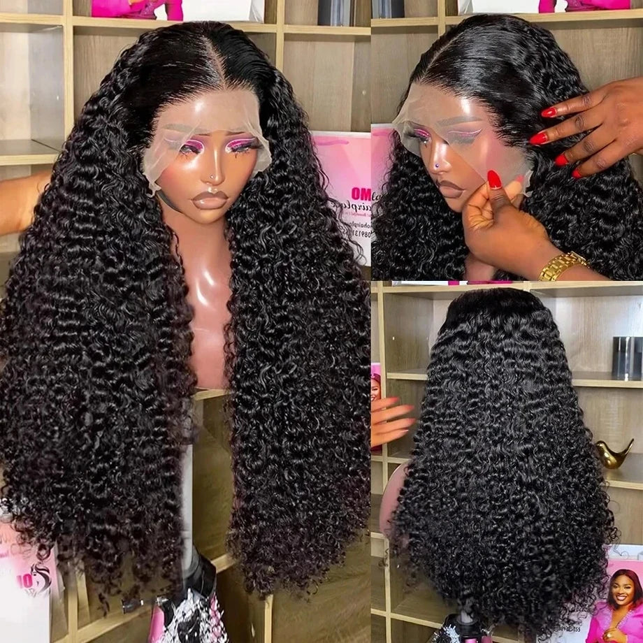 Kinky Curly 13x4 Lace Front Human Hair Wigs For Women Indian Deep Curly Lace Frontal Wig Wet And Wavy Closure Wigs 200% Density