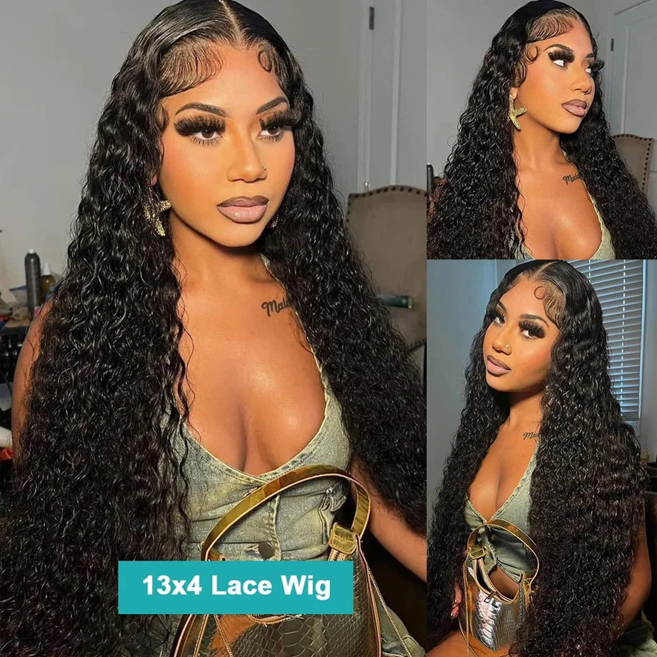 Kinky Curly 13x4 Lace Front Human Hair Wigs For Women Indian Deep Curly Lace Frontal Wig Wet And Wavy Closure Wigs 200% Density